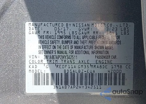 2017 Nissan Sentra S from USA, damaged, VIN 3N1AB7AP2HY342511